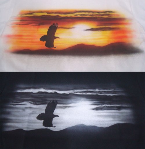 他の写真2: ISAMU KATAYAMA BACKLASH イサムカタヤマ バックラッシュ "Hawk in the setting sun" スプレープリントTシャツ