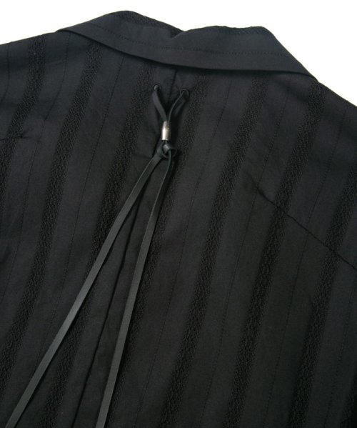 他の写真3: STRUM ストラム カラミ織り ストライプ 開襟半袖シャツ BLK