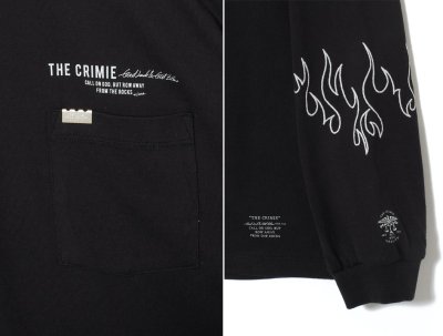 画像3: CRIMIE クライミー ファイヤー刺繍 ポケット付き ロングスリーブ Tシャツ BLK