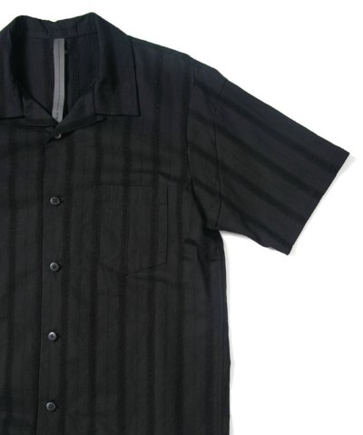 画像2: STRUM ストラム カラミ織り ストライプ 開襟半袖シャツ BLK
