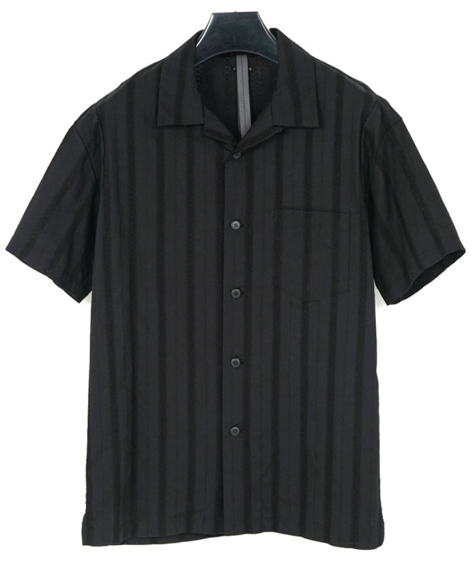 STRUM ストラム カラミ織り ストライプ 開襟半袖シャツ BLK - REACH